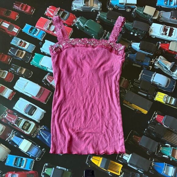 Abercrombie Vintage Camisole Tank Shelf Bra Lace Trim Burgundy / Red Sequins - Picture 2 of 6